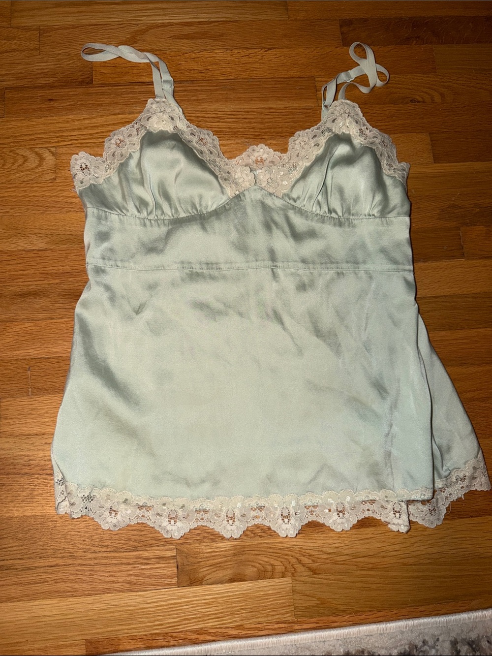 TALULAH Pale Mint 95% Silk Lace Trim Camisole